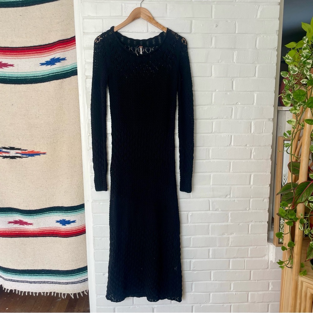 Free People Women’s Black Crochet Midi Layered Dress with Slip NWOT Size XS